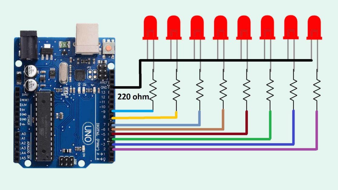 LED chaser circuit using Arduino