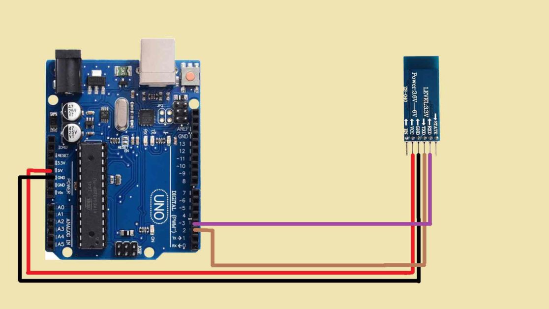 Circuit diagram for interfacing HC-05 Bluetooth module with Arduino using software Serial